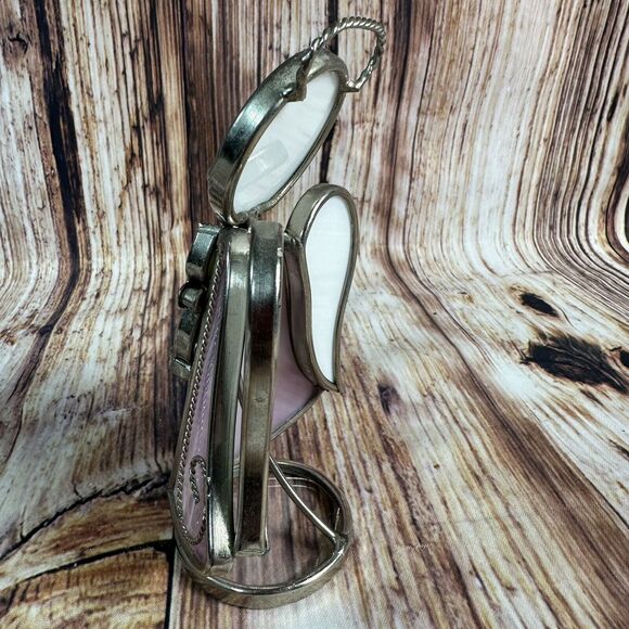 Vintage Stained Glass Angel Holding Candle Purple Blue Sun Catcher Free Standing - Picture 13 of 13